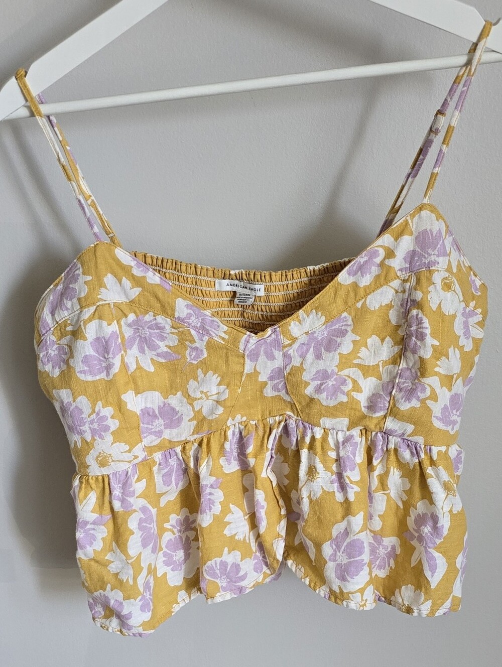 American Eagle Outfitters Yellow Floral Cami with Lavender and White Blossoms